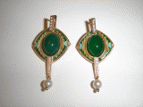 <br />
Sopho Etsadashvili - Earrings;<br />
Cloisonné enamel gold diamond pearl khrizopraze;<br />
2295 GEL 