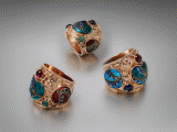 Eka Samkharadze - Ring;<br />
Cloisonné enamel gold filigree corund;<br />
1400 GEL