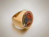 Anna Gvetadze<br />
Ring<br />
Cloisonne enamel gold<br />
1950 GEL